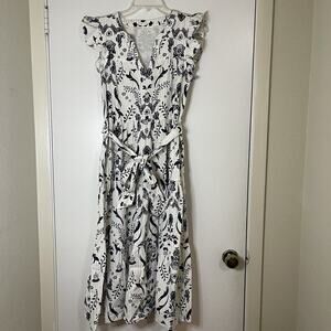 Roller Rabbit Womens floral white belted midi dress size XS